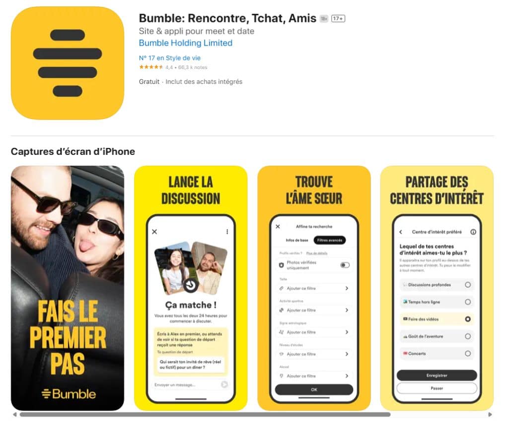 Comparatif appli rencontre Bumble