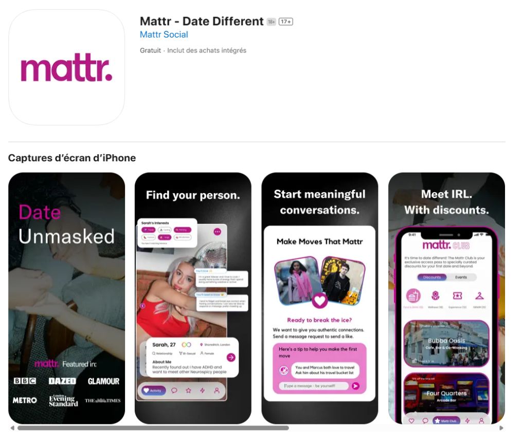 Comparatif appli rencontre Mattr