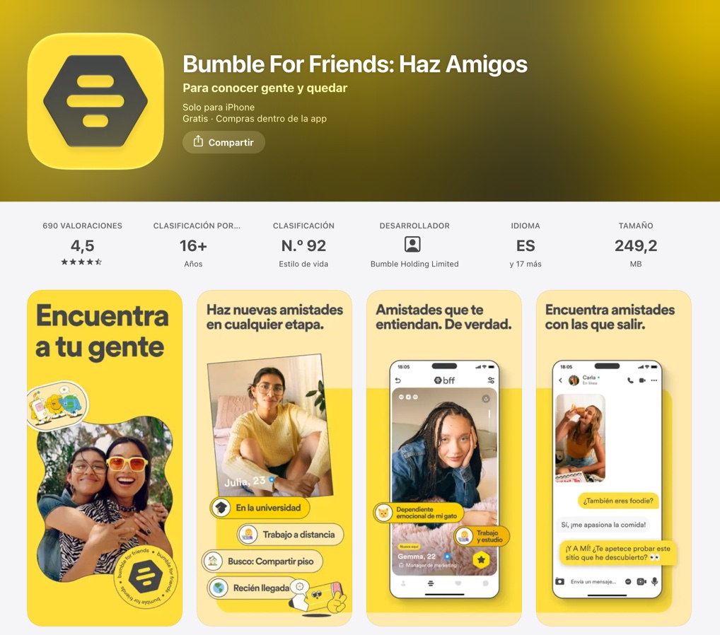 Ficha de Bumble For Friends en la App Store de España